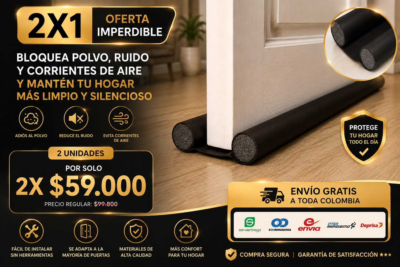 PROMO 2x1 Burlete Aislante Protector de Puerta